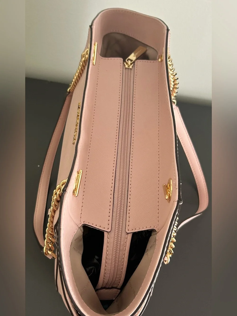Michael Kors Pink Saffiano Leather Tote Bag large structured shoulder bag